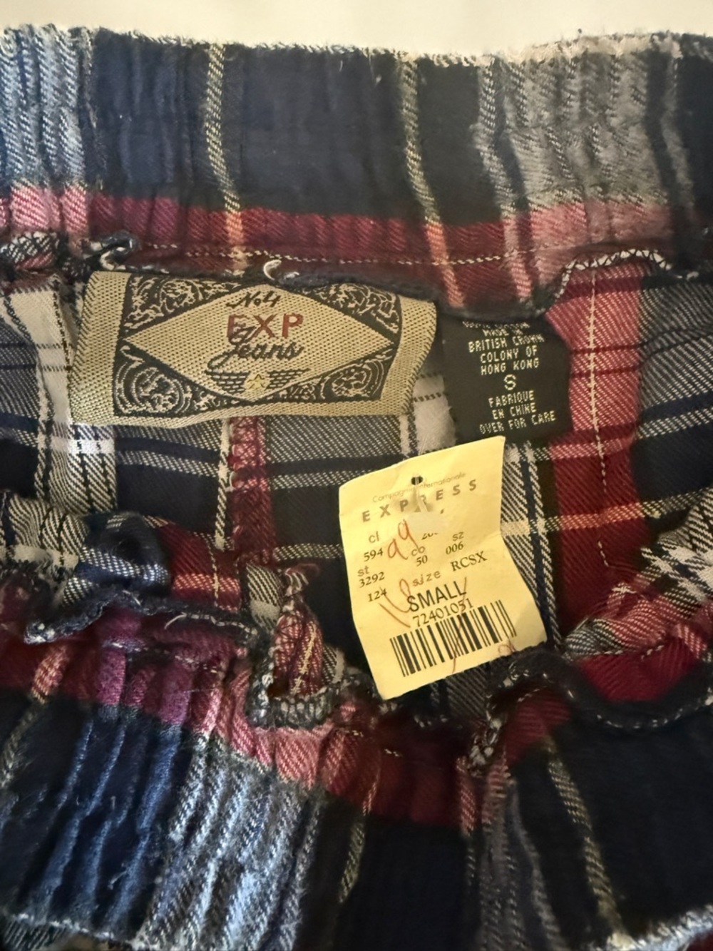 Express Plaid Cotton Lounge Shorts in Navy, Red, White, and Cream - Small - Picture 4 of 7